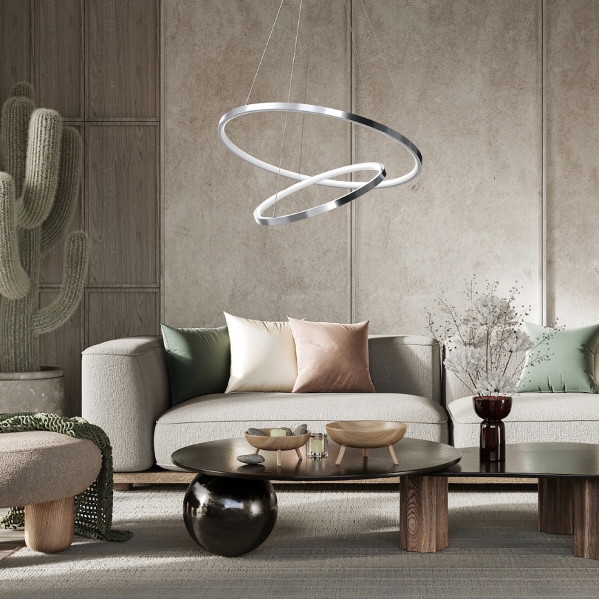 Lampadario LED a sospensione con filo HOOP LED/51W/230V diametro 60 cm 4000K cromo lucido