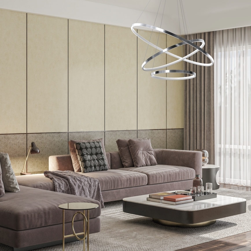 Lampadario LED a sospensione con filo HOOP LED/93W/230V diametro 80 cm 4000K cromo lucido