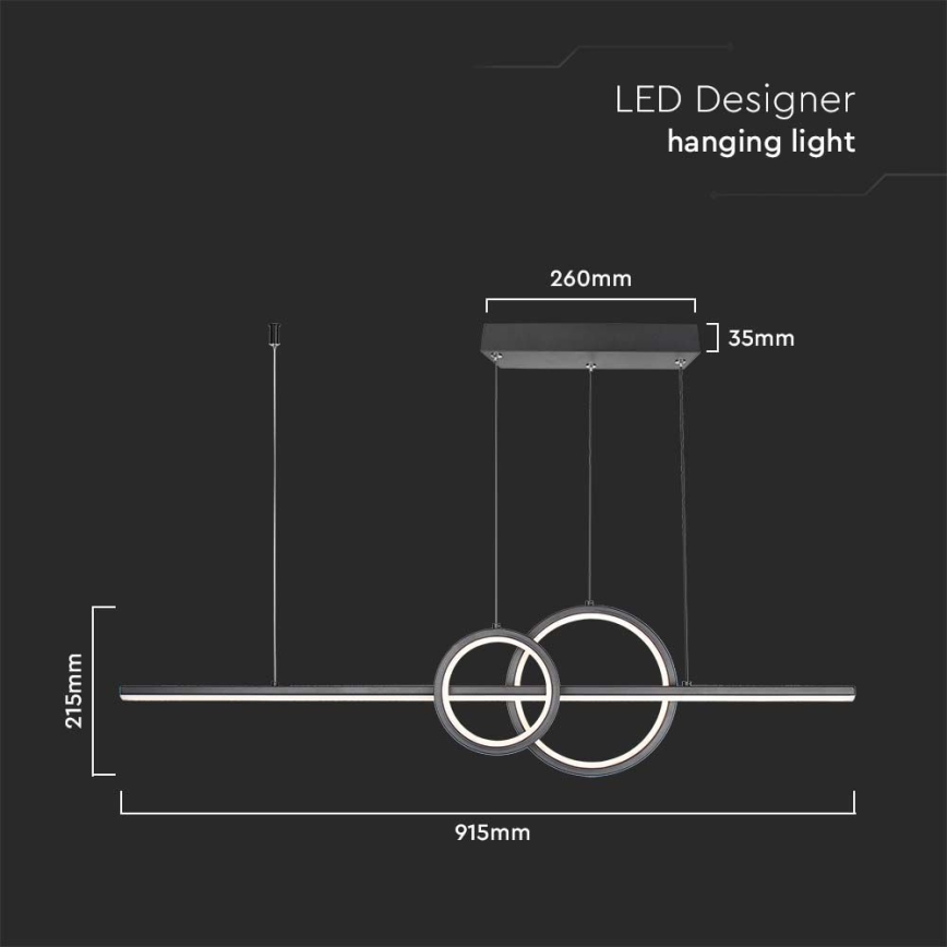 Lampadario LED a sospensione con filo LED/15W/230V 4000K 80 cm nero