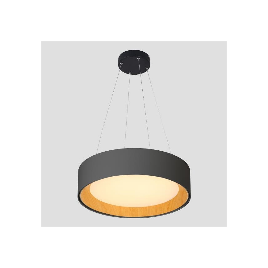 Lampadario LED a sospensione con filo LED/30W/230V 3000K diametro 45 cm nero/quercia