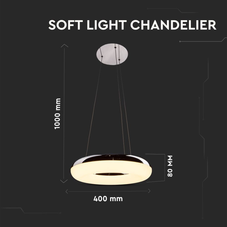 Lampadario LED a sospensione con filo LED/40W/230V 3000K diametro 40 cm cromo lucido