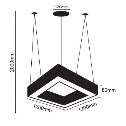 Lampadario LED a sospensione con filo LED/80W/230V 4000K 120x120 cm nero