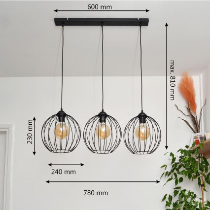 Lampadario LED a sospensione con filo MERCURE 3xE27/15W/230V