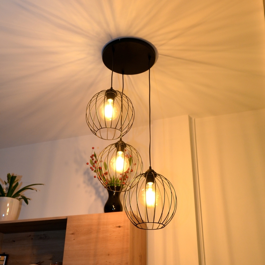 Lampadario LED a sospensione con filo MERCURE 3xE27/15W/230V ø 50 cm nero