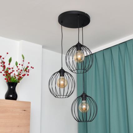 Lampadario LED a sospensione con filo MERCURE 3xE27/15W/230V ø 50 cm nero