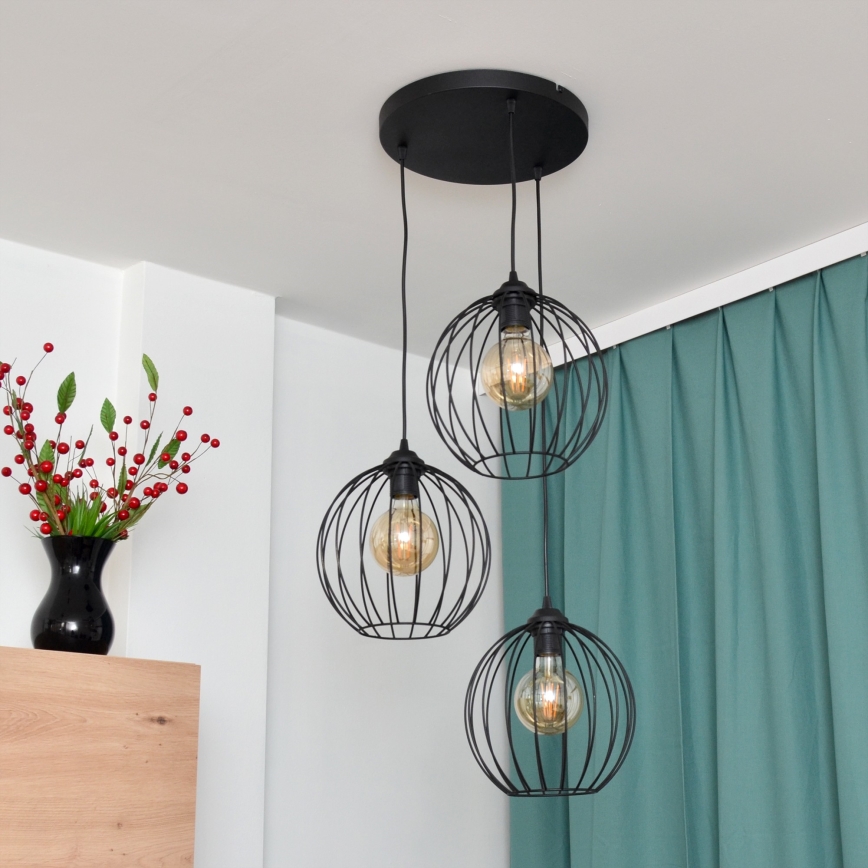 Lampadario LED a sospensione con filo MERCURE 3xE27/15W/230V ø 50 cm nero