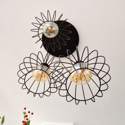 Lampadario LED a sospensione con filo MERCURE 3xE27/15W/230V ø 50 cm nero
