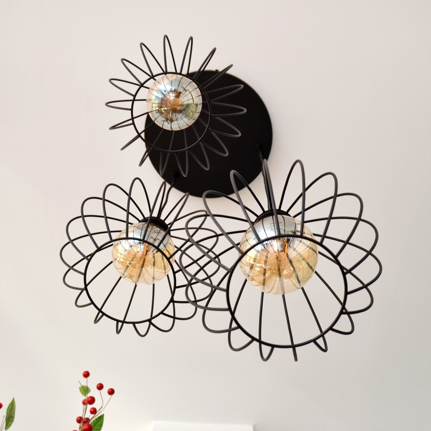 Lampadario LED a sospensione con filo MERCURE 3xE27/15W/230V ø 50 cm nero