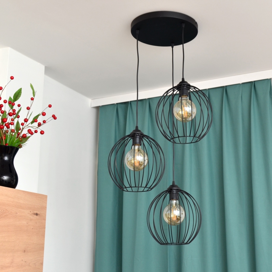 Lampadario LED a sospensione con filo MERCURE 3xE27/15W/230V ø 50 cm nero