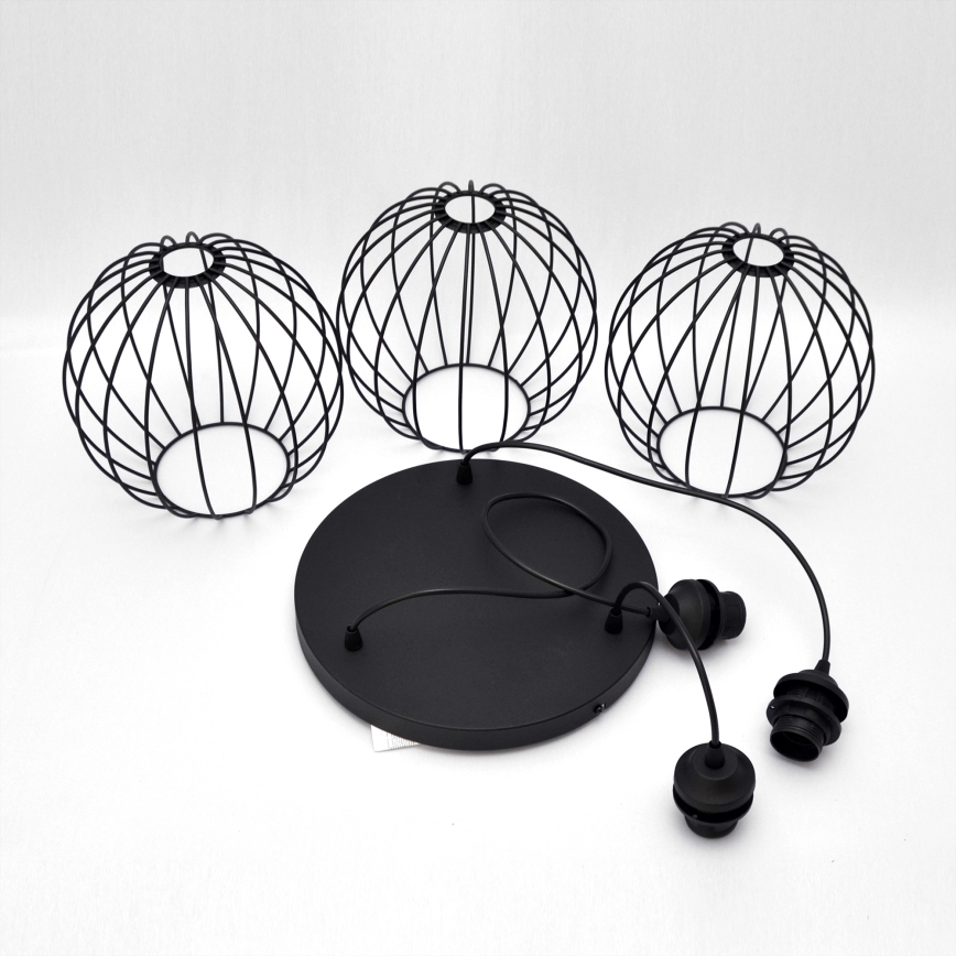 Lampadario LED a sospensione con filo MERCURE 3xE27/15W/230V ø 50 cm nero