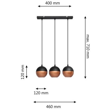 Lampadario LED a sospensione con filo MIDWAY 3xGU10/4,8W/230V nero/rame