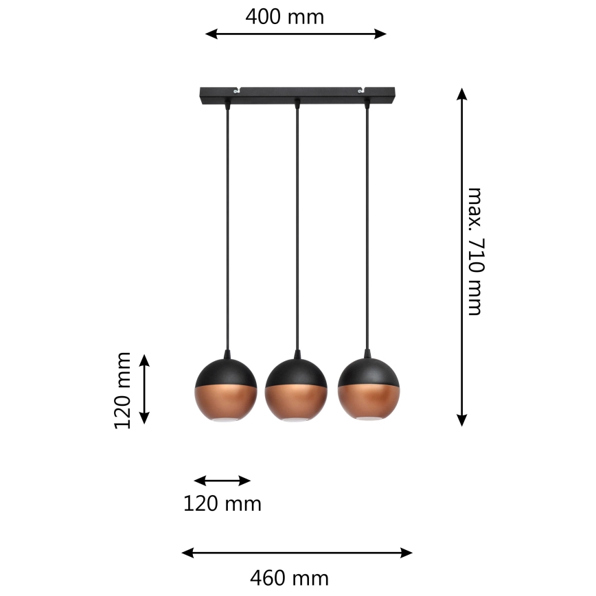 Lampadario LED a sospensione con filo MIDWAY 3xGU10/4,8W/230V nero/rame