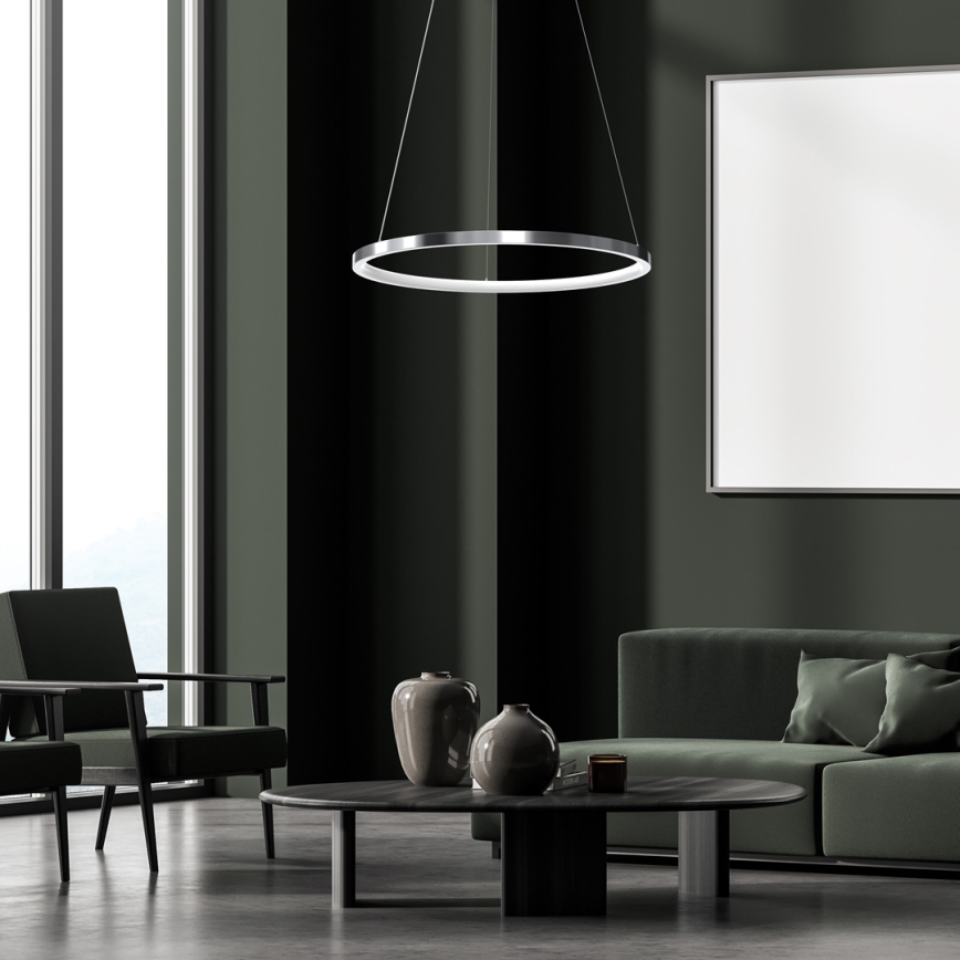 Lampadario LED a sospensione con filo ROTONDA LED/27W/230V cromo lucido