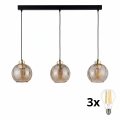Lampadario LED a sospensione DEVI 3xE27/15W/230V nero/beige fumé