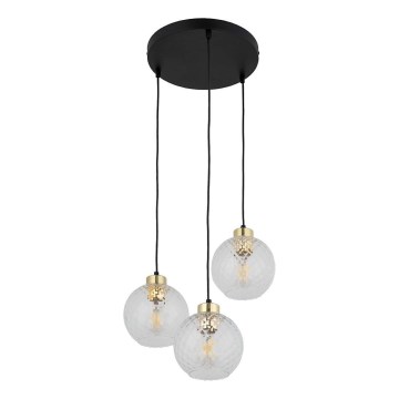 Lampadario LED a sospensione su cavo DEVON 3xE27/15W/230V nero/trasparente