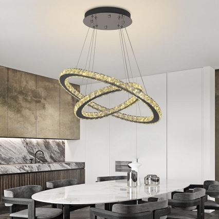 Lampadario a sospensione in cristallo dimmerabile LED su cavo LED/115W/230V 3000-6500K argento + telecomando