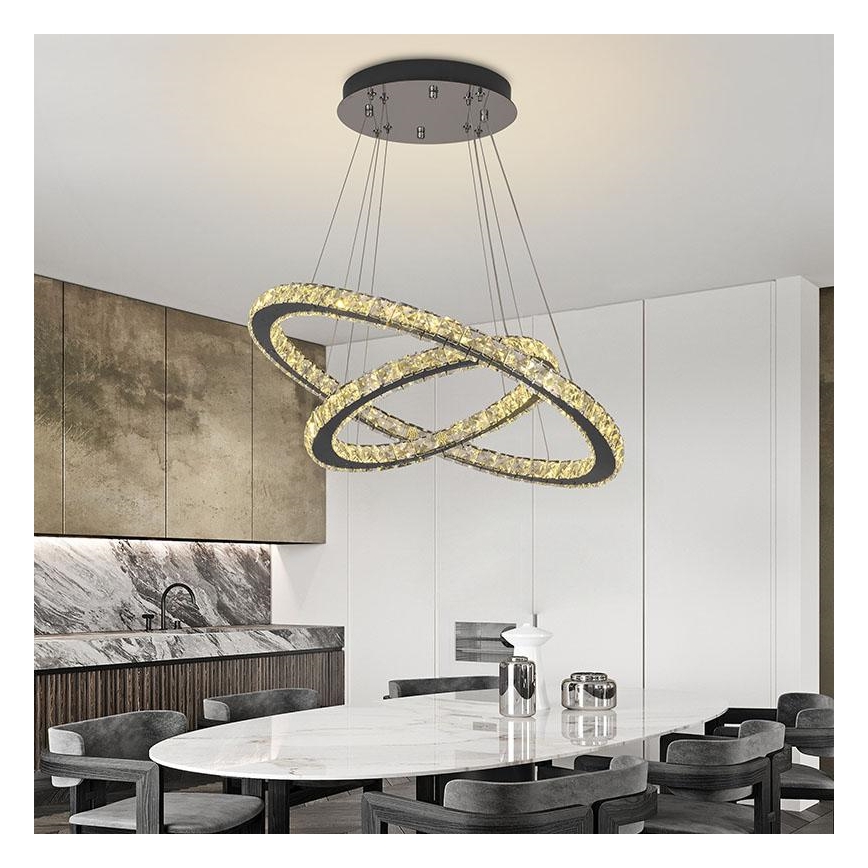 Lampadario a sospensione in cristallo dimmerabile LED su cavo LED/115W/230V 3000-6500K argento + telecomando