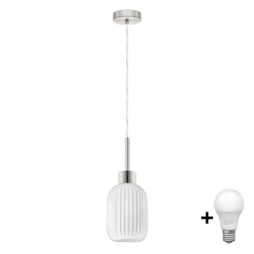 Lampadario LED HARMA 1xE27/60W/230V, diametro 14 cm, cromo opaco/bianco