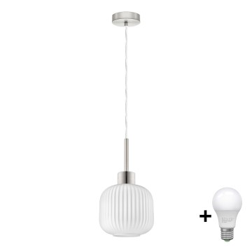 Lampadario LED HARMA 1xE27/60W/230V diametro 20 cm cromo opaco/bianco