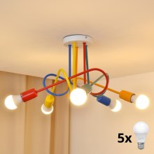 Lampadario LED per bambini a sospensione con filo OXFORD 5xE27/60W/230V