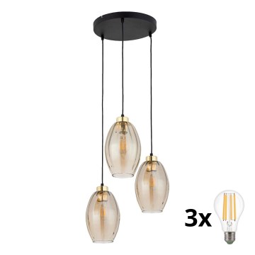 Lampadario LED sospeso a cavo SEBO 3xE27/15W/230V nero/beige fumé