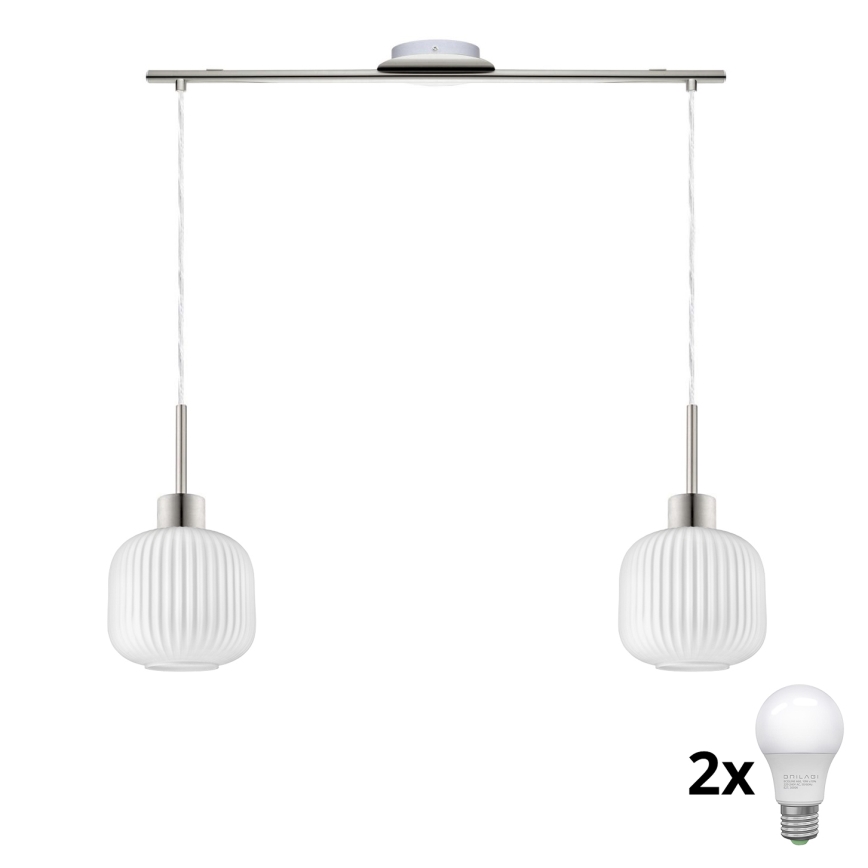 Lampadario LED sospeso HARMA 2xE27/60W/230V cromo opaco/bianco