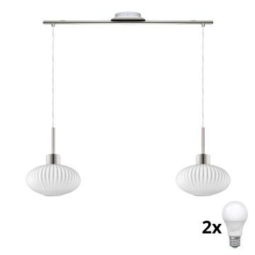 Lampadario LED sospeso HARMA 2xE27/60W/230V cromo opaco/bianco