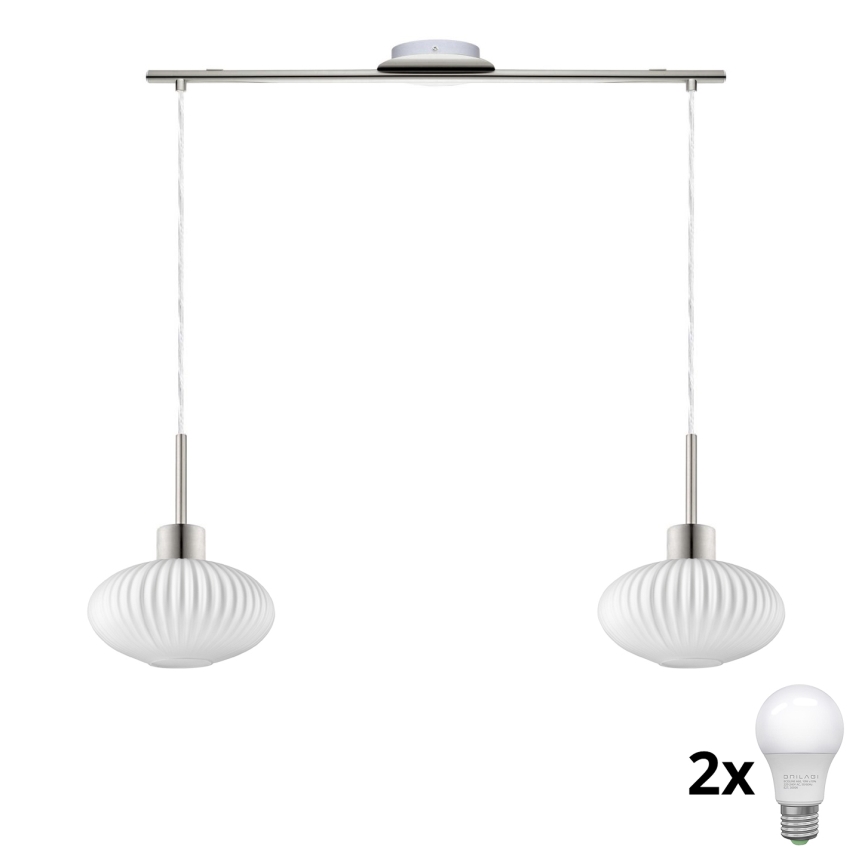 Lampadario LED sospeso HARMA 2xE27/60W/230V cromo opaco/bianco
