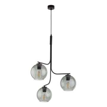 Lampadario LED sospeso su cavo CESAR 3xE27/15W/230V, nero/grigio fumé