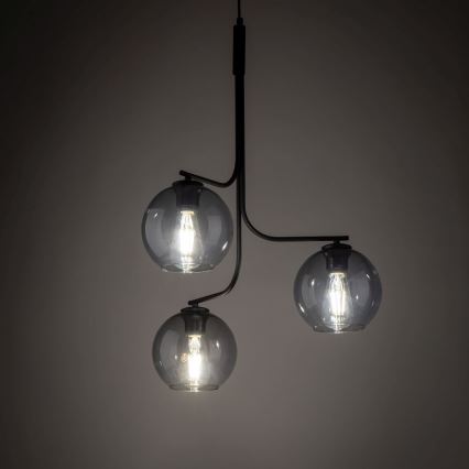 Lampadario LED sospeso su cavo CESAR 3xE27/15W/230V, nero/grigio fumé