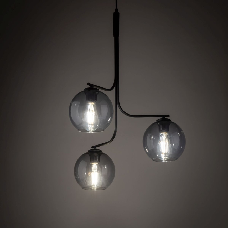 Lampadario LED sospeso su cavo CESAR 3xE27/15W/230V, nero/grigio fumé