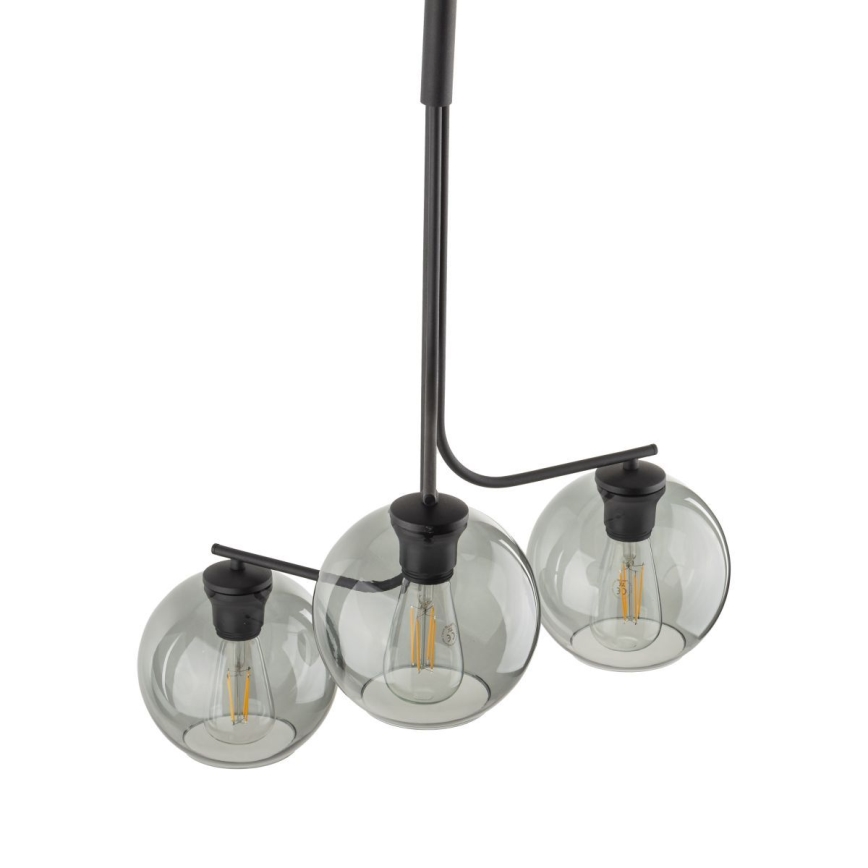 Lampadario LED sospeso su cavo CESAR 3xE27/15W/230V, nero/grigio fumé