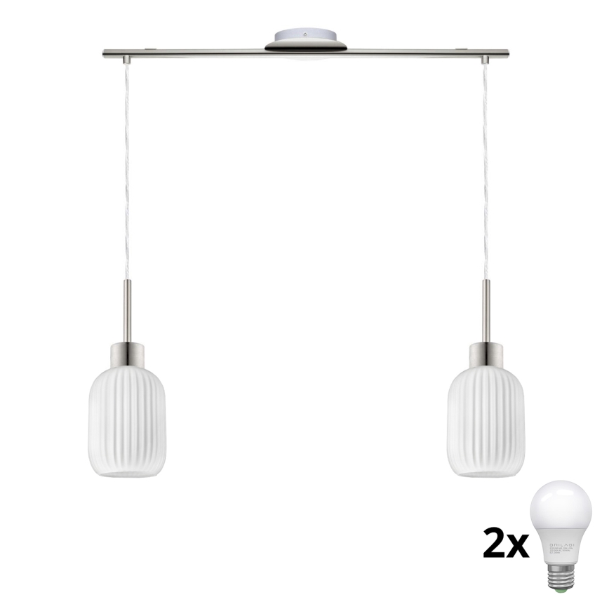 Lampadario LED sospeso su cavo HARMA 2xE27/60W/230V, cromo opaco/bianco