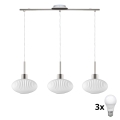 Lampadario LED sospeso su cavo HARMA 3xE27/60W/230V cromo opaco/bianco