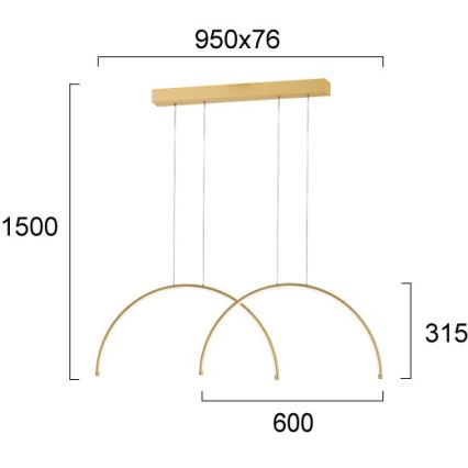 Lampadario LED sospeso su cavo MEGAN LED/39W/230V, finitura oro