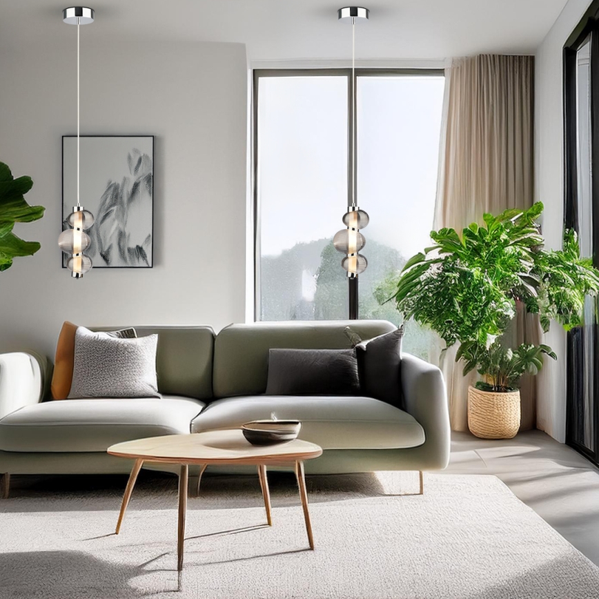 Lampadario LED su cavo BOLLA LED/12W/230V Ø 16 cm cromo lucido/grigio fumé