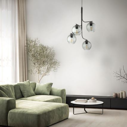 Lampadario LED su cavo CESAR 4xE27/15W/230V nero/grigio fumé