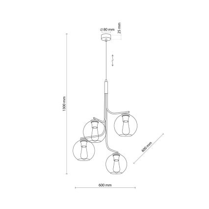 Lampadario LED su cavo CESAR 4xE27/15W/230V nero/grigio fumé