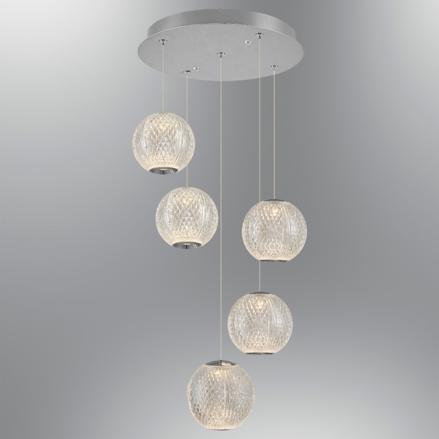 Lampadario LED su cavo CREMONA 5xLED/5W/230V 3000K cromo opaco