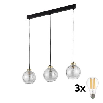 Lampadario LED su cavo DEVI 3xE27/15W/230V nero/trasparente