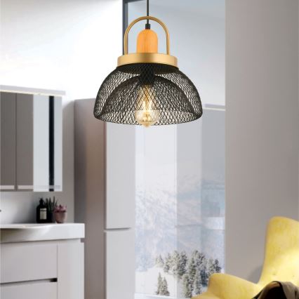 Lampadario MONZA 1xE27/40W/230V diametro 29 cm nero/oro