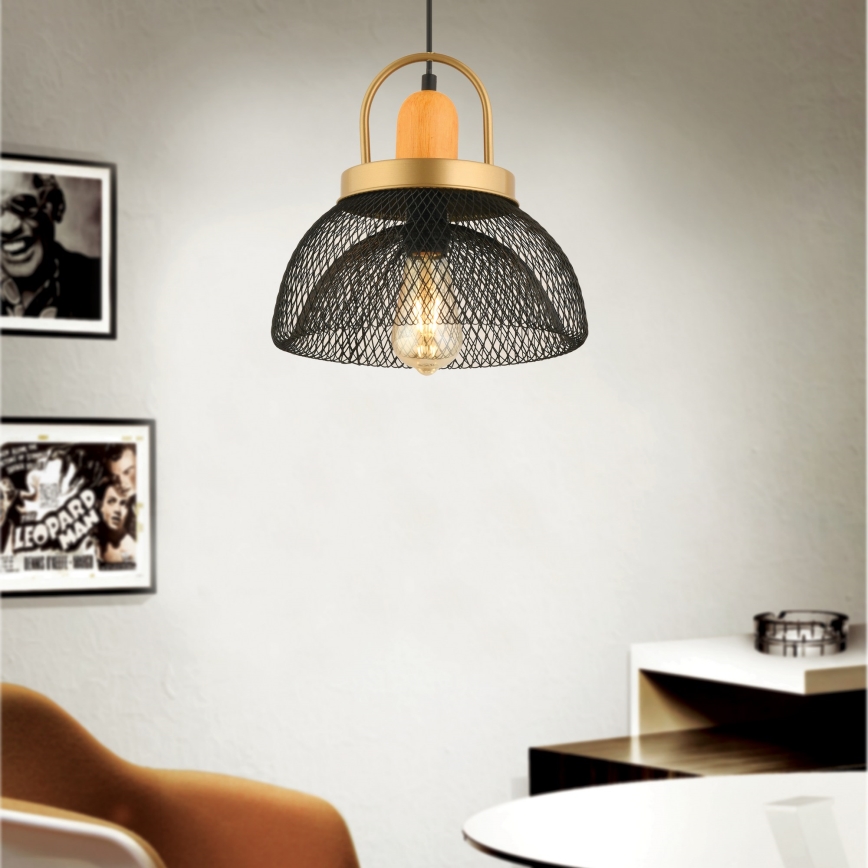 Lampadario MONZA 1xE27/40W/230V diametro 29 cm nero/oro
