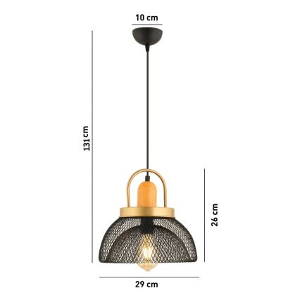 Lampadario MONZA 1xE27/40W/230V diametro 29 cm nero/oro
