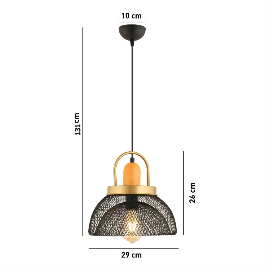 Lampadario MONZA 1xE27/40W/230V diametro 29 cm nero/oro