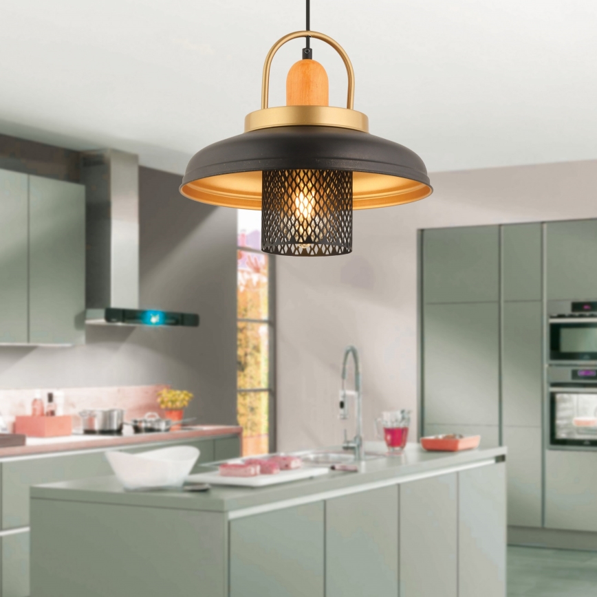 Lampadario MONZA 1xE27/40W/230V diametro 32 cm nero/oro
