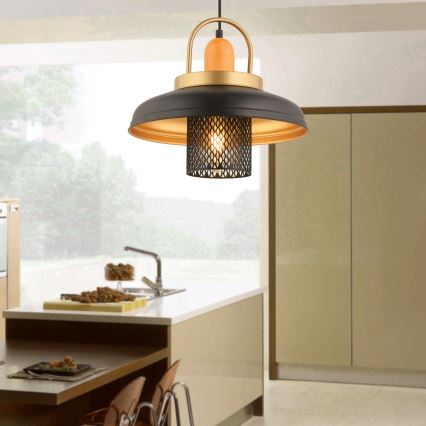 Lampadario MONZA 1xE27/40W/230V diametro 32 cm nero/oro