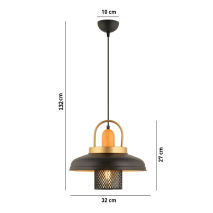 Lampadario MONZA 1xE27/40W/230V diametro 32 cm nero/oro