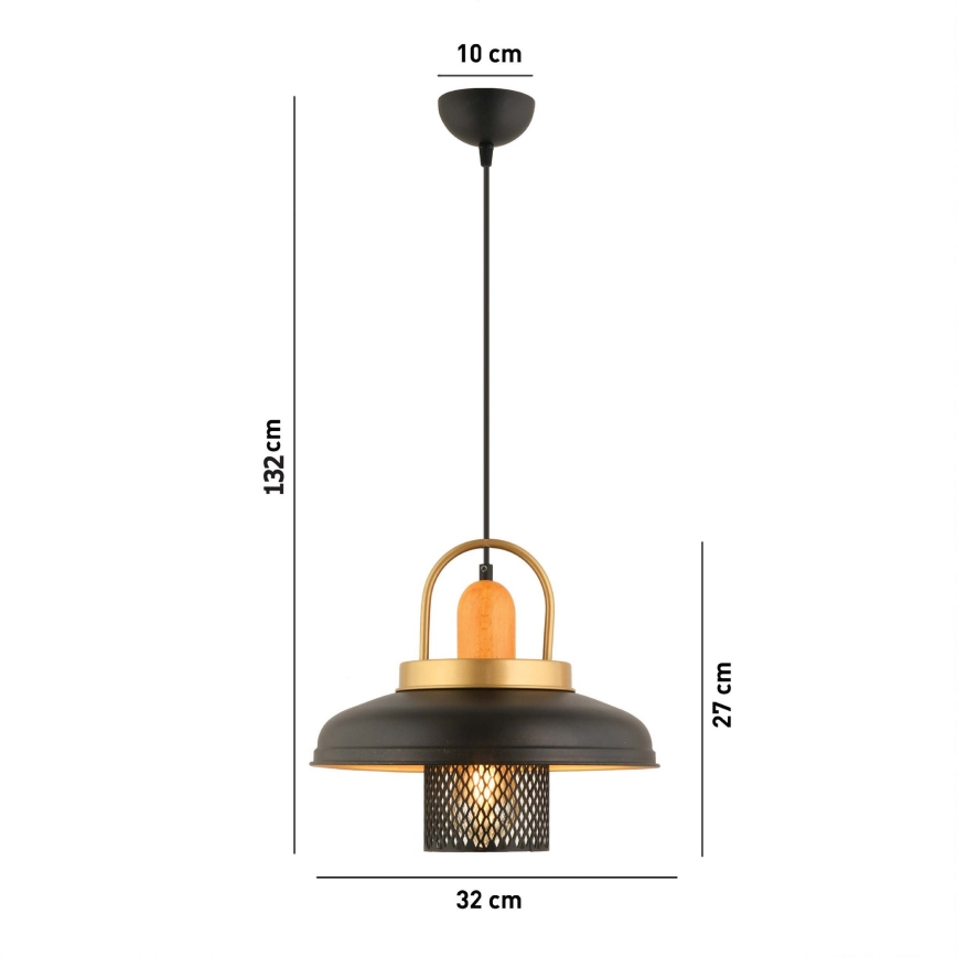 Lampadario MONZA 1xE27/40W/230V diametro 32 cm nero/oro