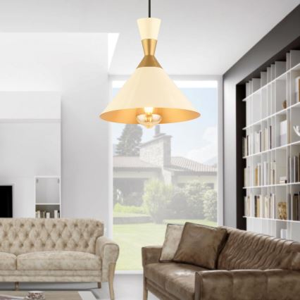 Lampadario MONZA 1xE27/40W/230V Ø 25 cm crema/oro