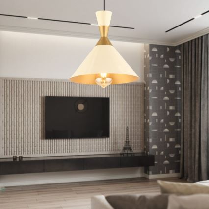 Lampadario MONZA 1xE27/40W/230V Ø 25 cm crema/oro